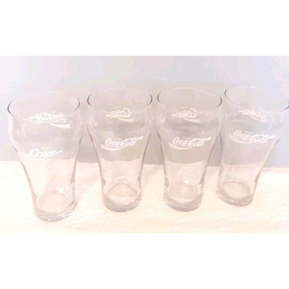 Set Of 4 Vtg Clear Coca-Cola "Enjoy Coke" Soda Fountain Glasses Tumblers 16oz - Picture 1 of 14